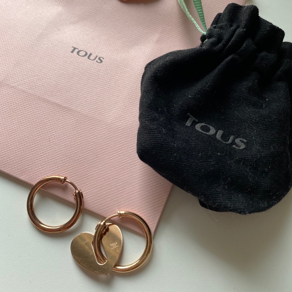 Vermeil Tous Rose Gold Hoops with Plancha Heart